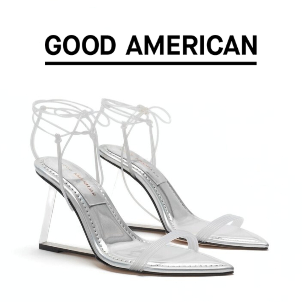 Good American - Clear Block Heel Clear Straps Sandals - Size 6.5 - Picture 7 of 8